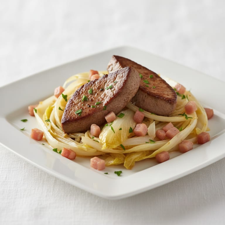 Foie de veau aux endives braisées aux lardons.