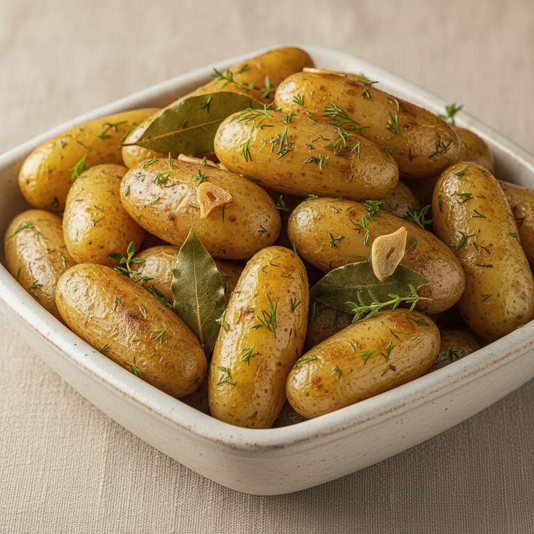 Pommes de terre rattes sautées à l'ail, laurier et thym