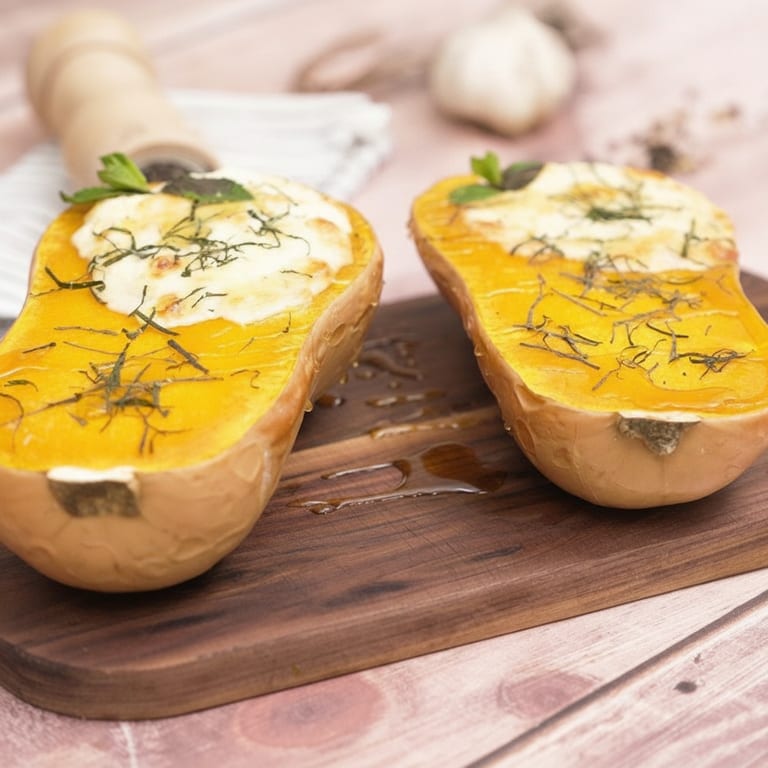 Courge butternut farcie au chèvre thym et ail