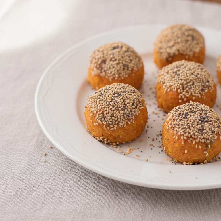 Carrot balls with cumin, sesame, and poppy seeds