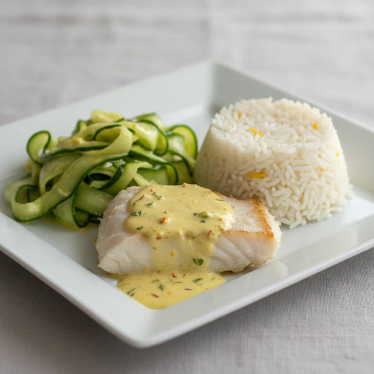 Fish fillets with cucumbers and saffron