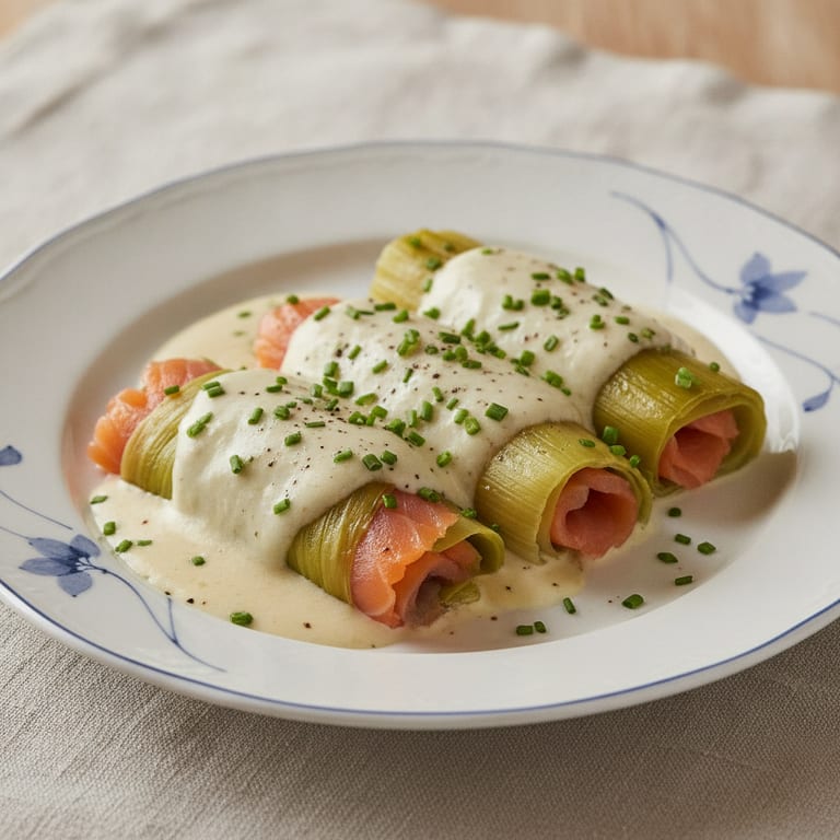 Roulés de poireaux légers au saumon fumé