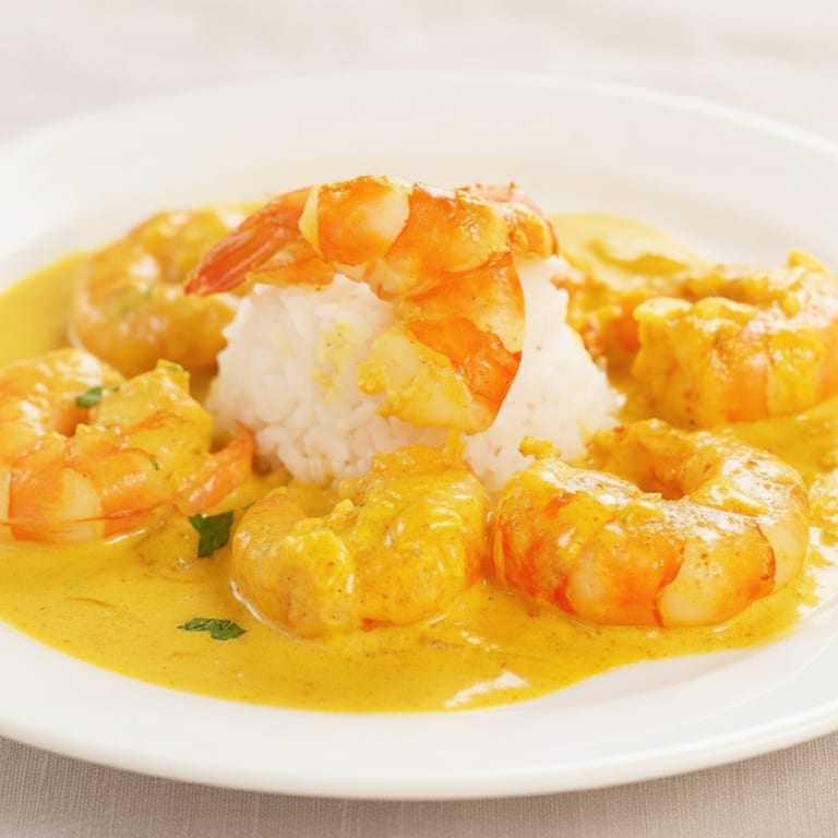 Riz aux crevettes, curry et coco