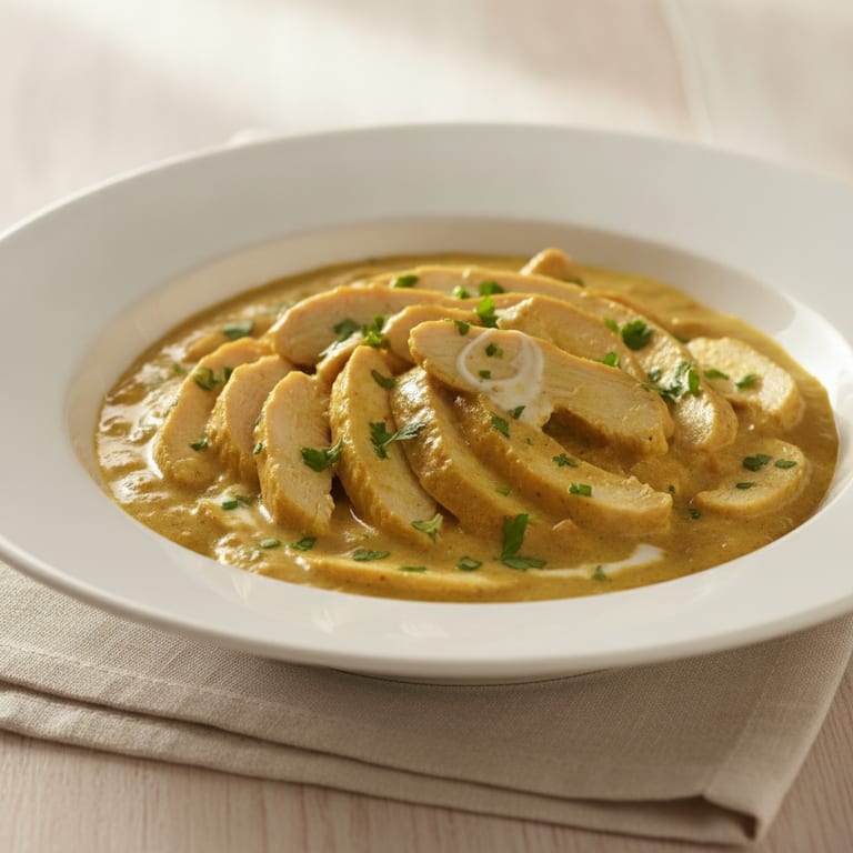 Emincé de poulet au curry et à la crème