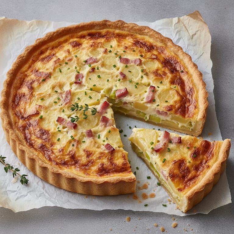Tarte poireau, pomme de terre, lardons