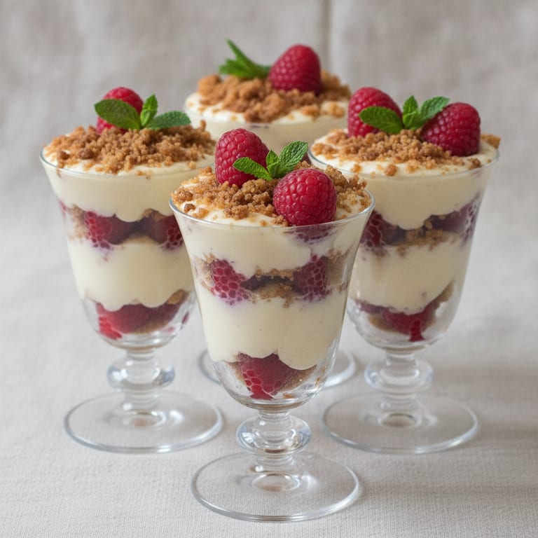 Coupes de crème au mascarpone et framboises façon crumble
