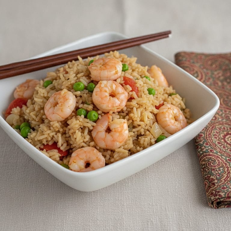 Riz sauté au crevettes et petits pois