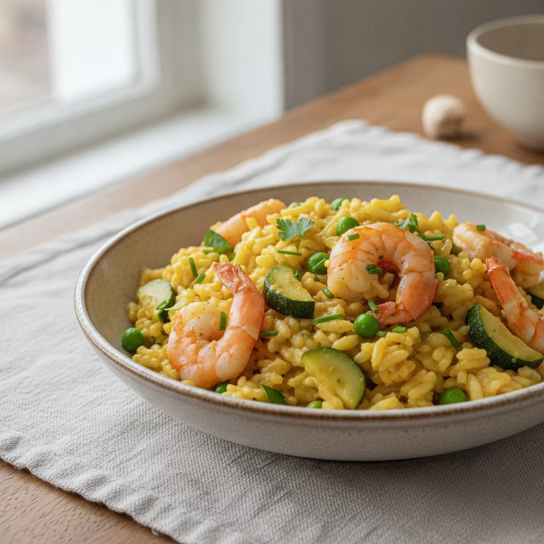 Risotto aux crevettes et petits légumes
