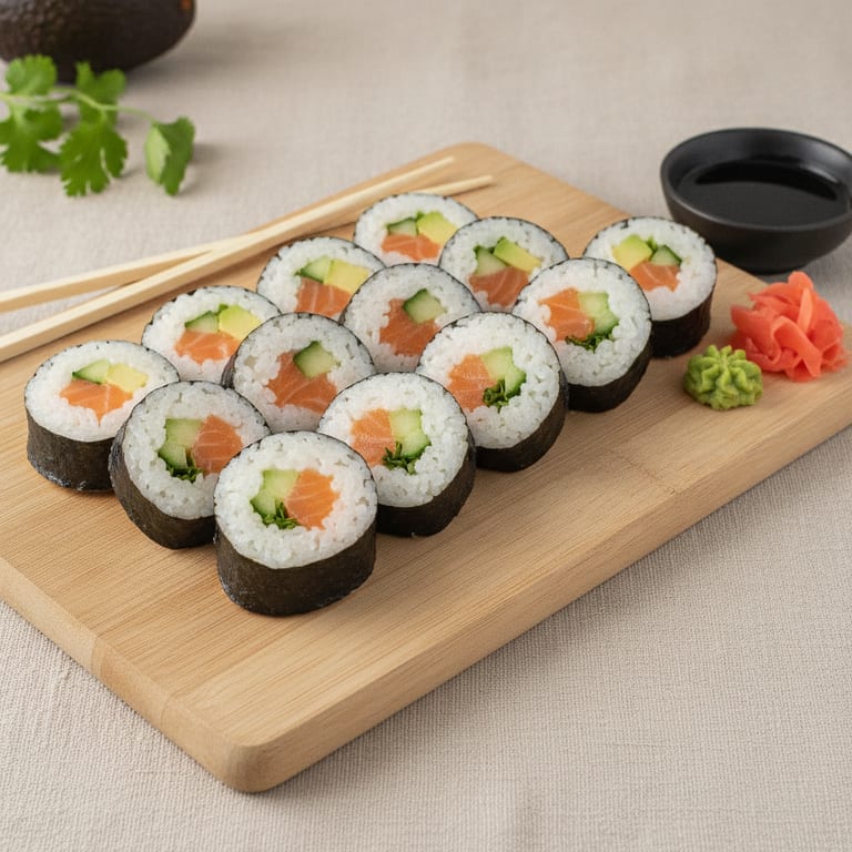 Makis saumon, concombre, avocat