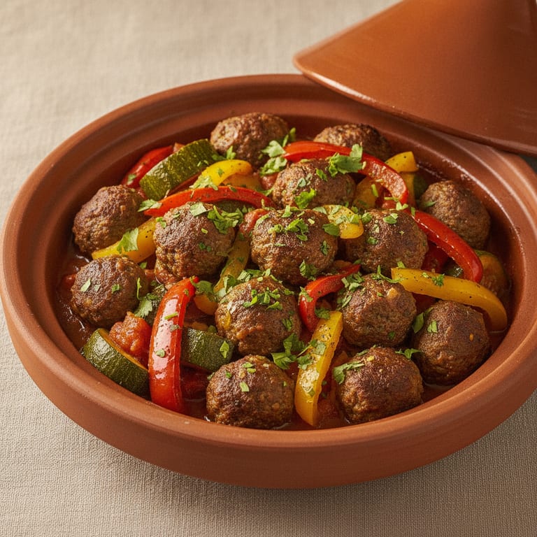 Kefta tagine with zucchini and bell peppers