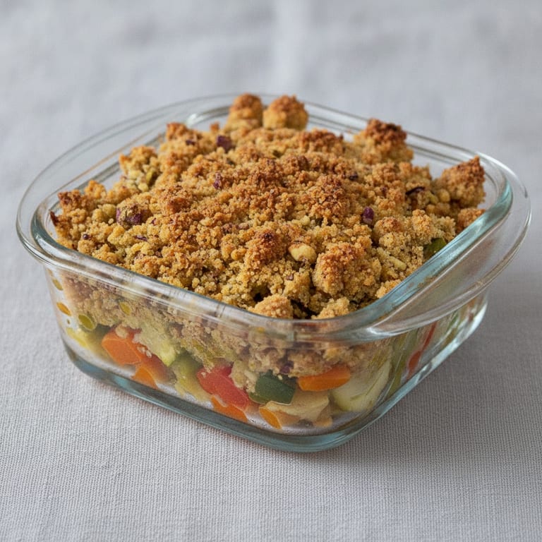 Vegetable, Pistachio, and Hazelnut Crumble