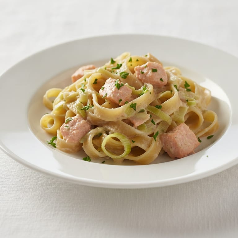 Tagliatelles au saumon et fondue de poireaux