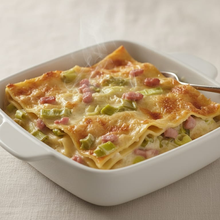 Lasagnes des paresseux de Christine : poireaux - lardons