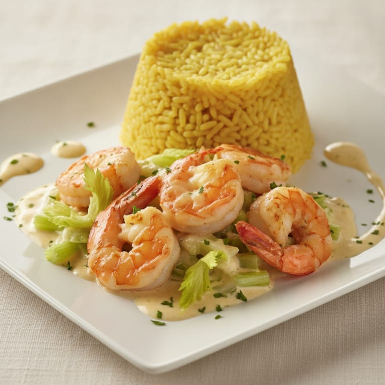 Gambas flambées au whisky sur lit de crème