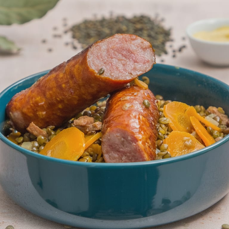 Saucisses lentilles à la cocotte minute