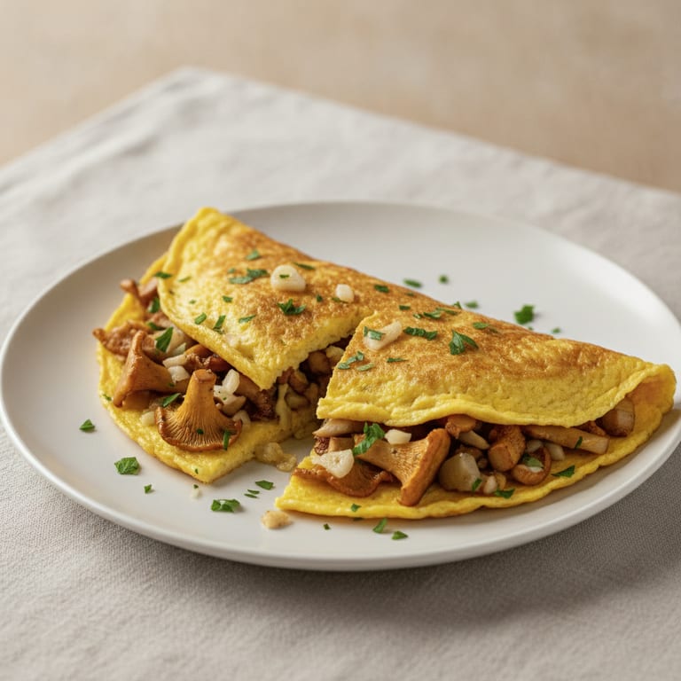 Omelette aux girolles, ail et persil