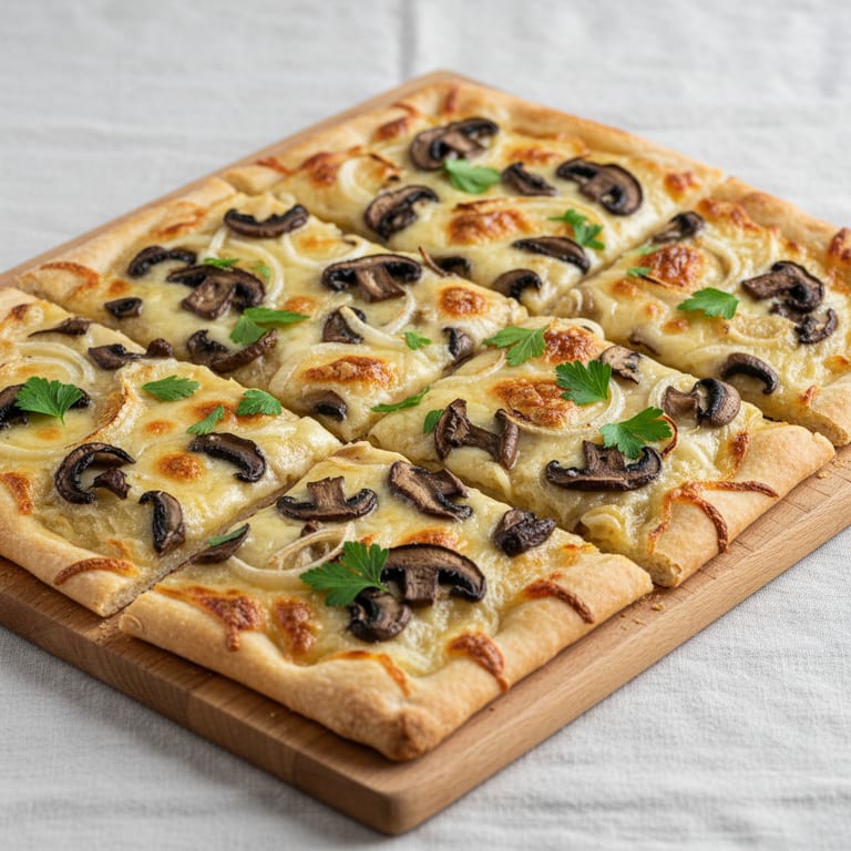 Flammekueche champignons, oignons et raclette