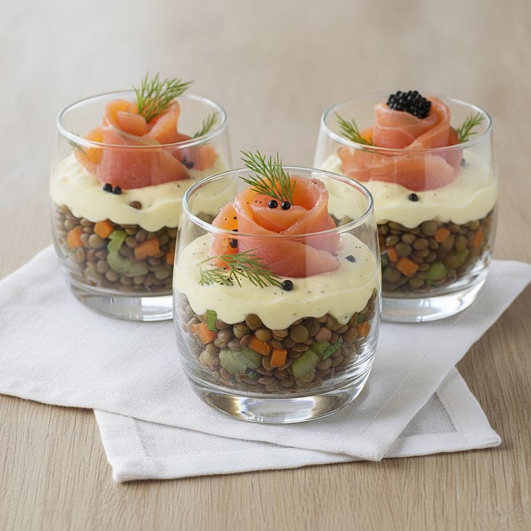 Verrines de lentilles au saumon fumé