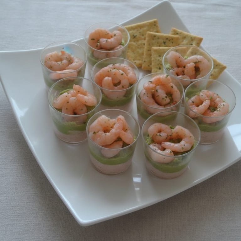Verrines avocat tarama crevettes crackers