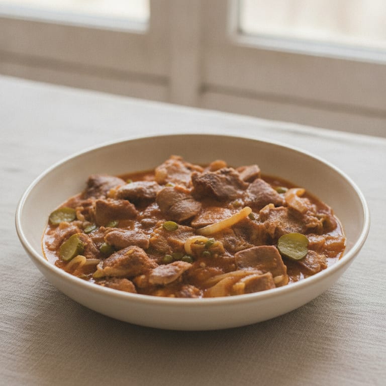 Pork tongue in tomato and gherkin sauce