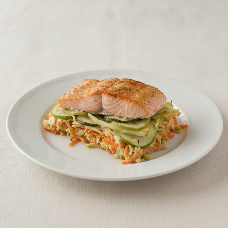 Saumon au four sur légumes râpés