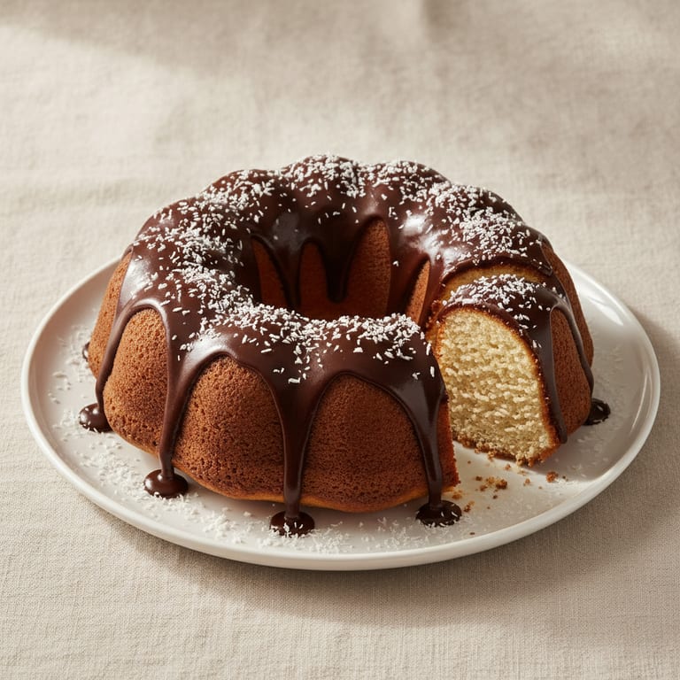 Gâteau à la noix de coco, glaçage chocolat