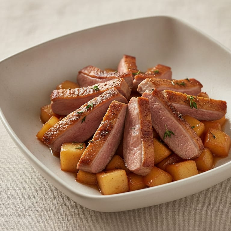 Duck breast strips with apples