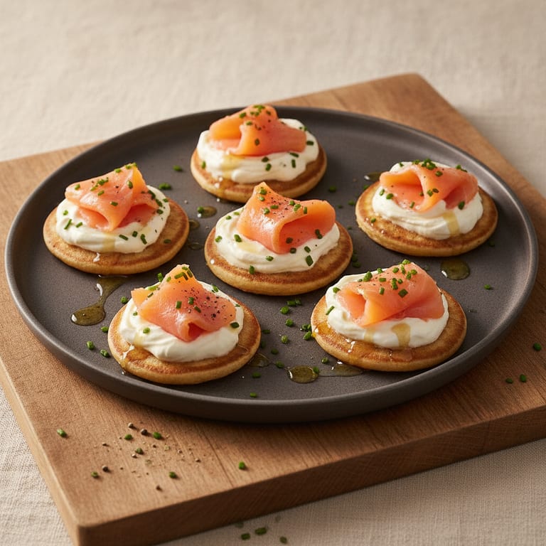 Blinis au saumon fumé et vinaigrette au miel