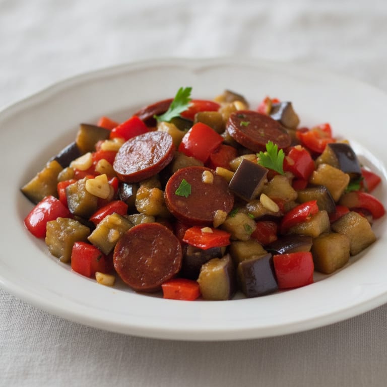 Mélimélo d'aubergines, poivrons et chorizo
