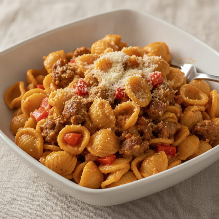 Pastasotto poivron merguez (pâtes façon risotto)