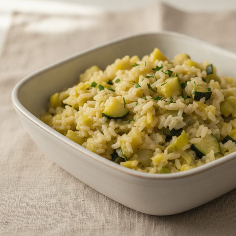 Fondue de poireaux et courgettes au riz