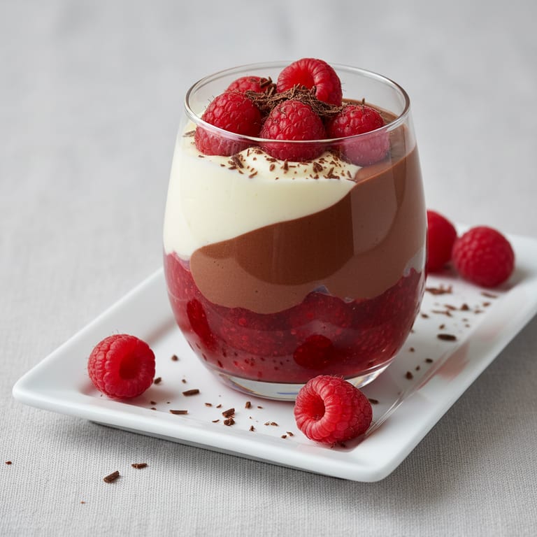Two-chocolate and raspberry verrine mousse