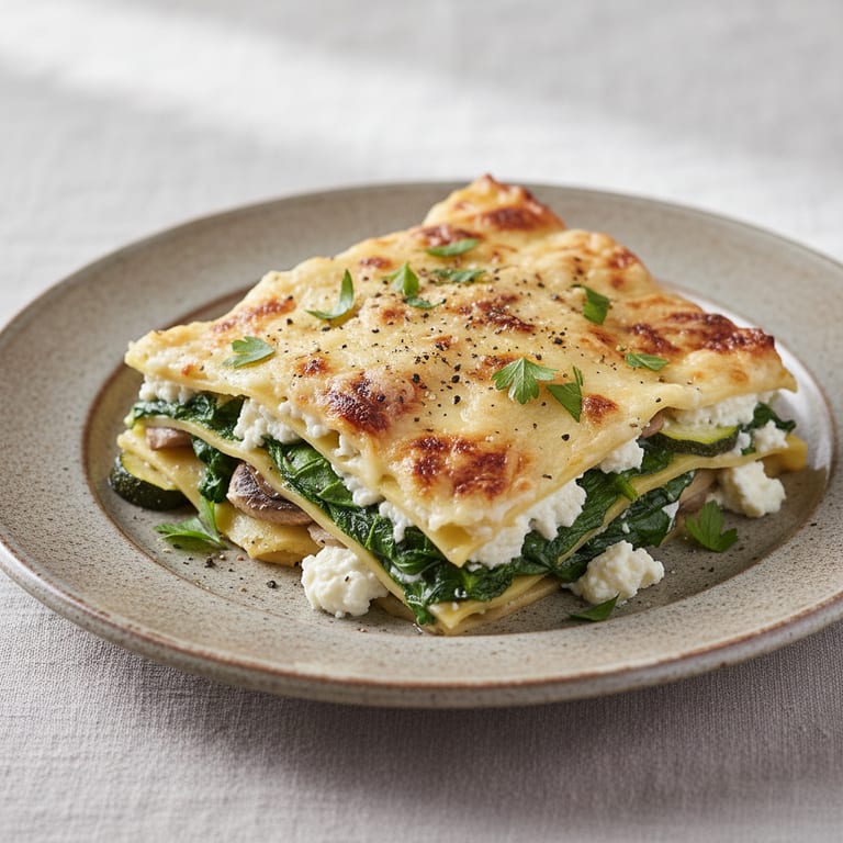 Vegetarian fresh spinach lasagna