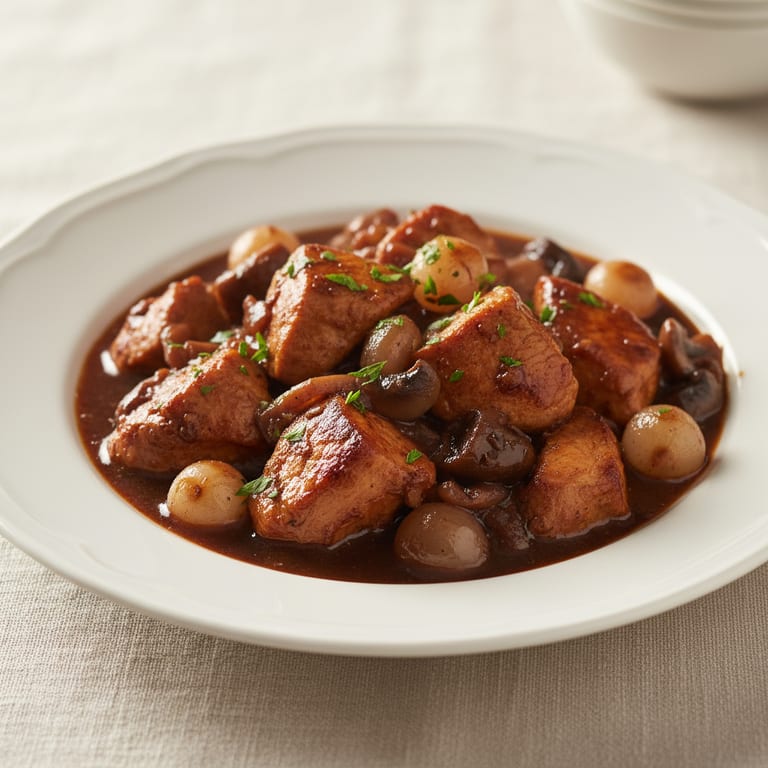 Sauté de dinde à la bourguignonne
