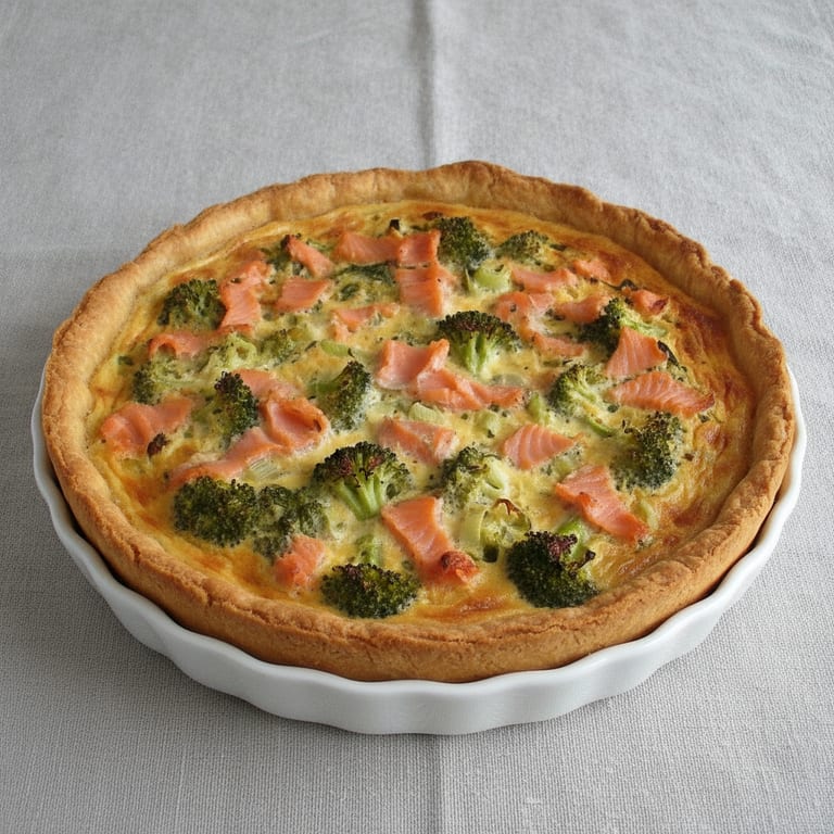 Tarte crémeuse saumon brocolis poireaux