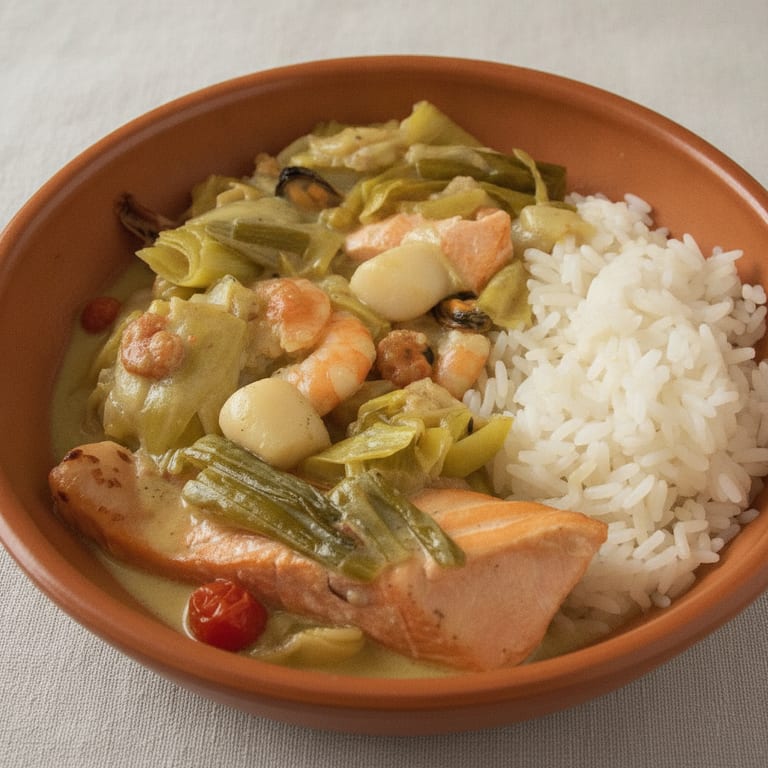 Poêlée de poireaux et fruits de mer