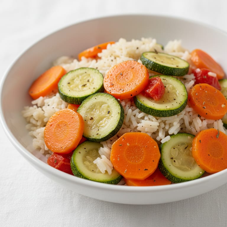 Riz aux carottes, courgettes et tomates