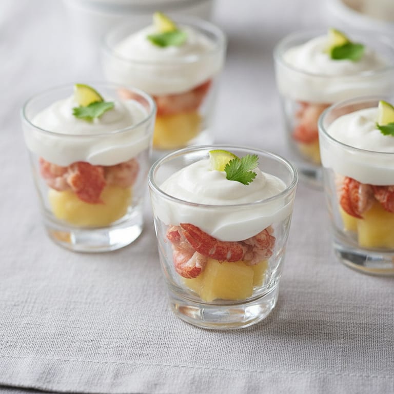 Mini-verrines apéritives écrevisse ananas et crème de coco