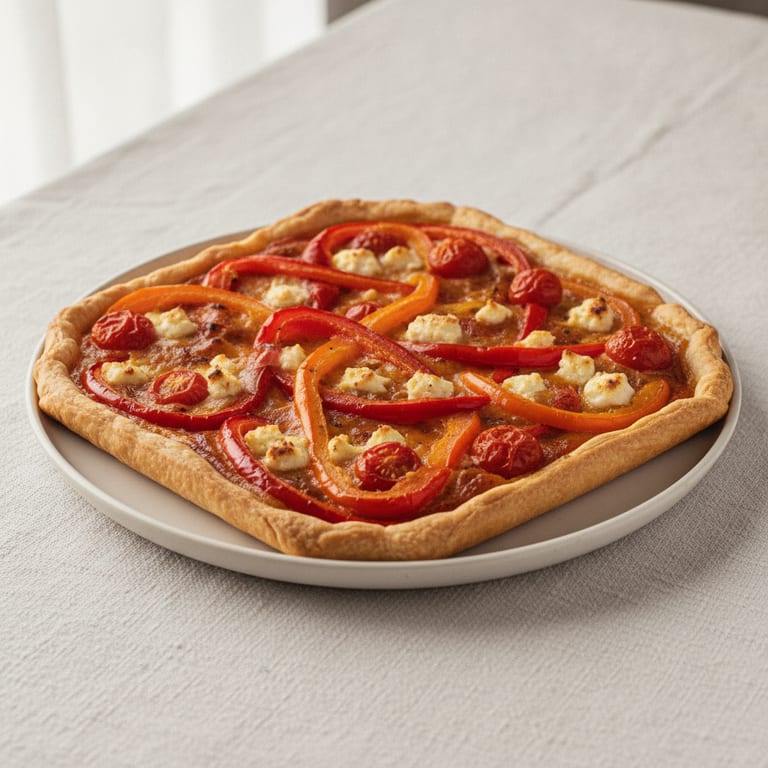 Tarte fondante aux poivrons, tomate et féta