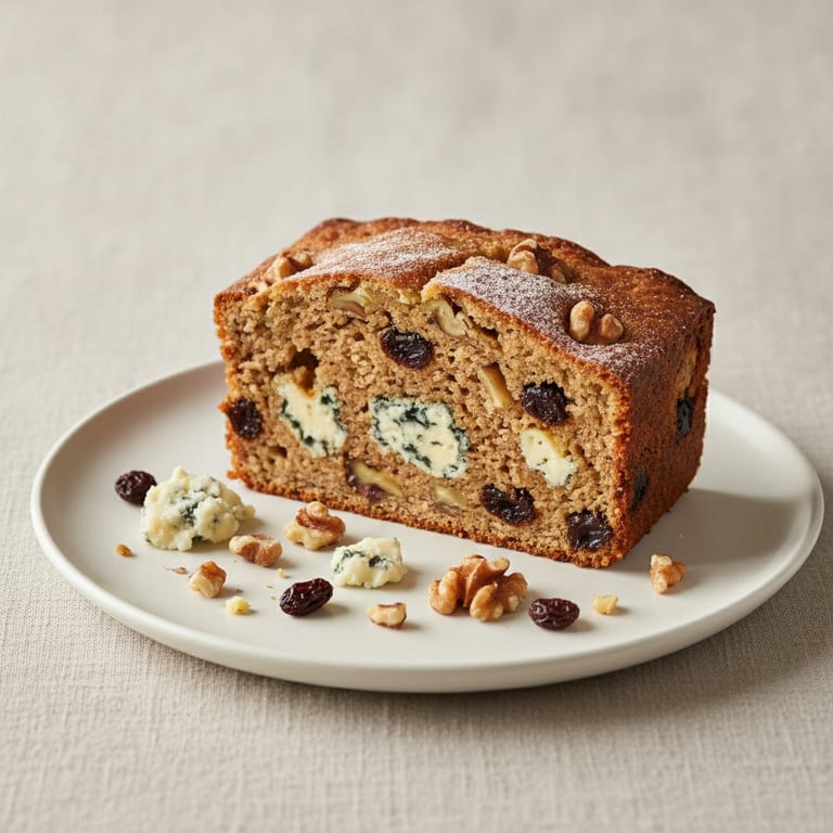 Roquefort, walnut, and raisin cake