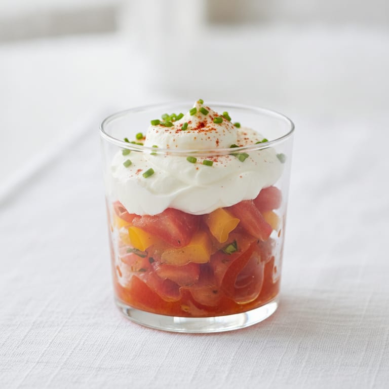 Tomato, bell pepper, and fresh goat cheese verrines