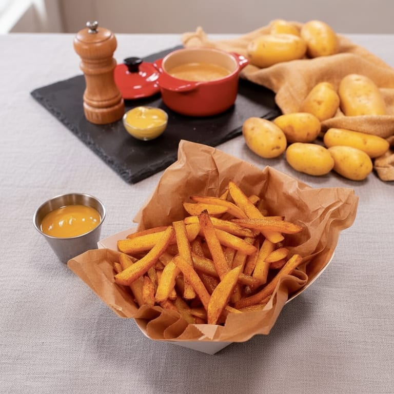Chinese sauce and homemade oven-baked fries