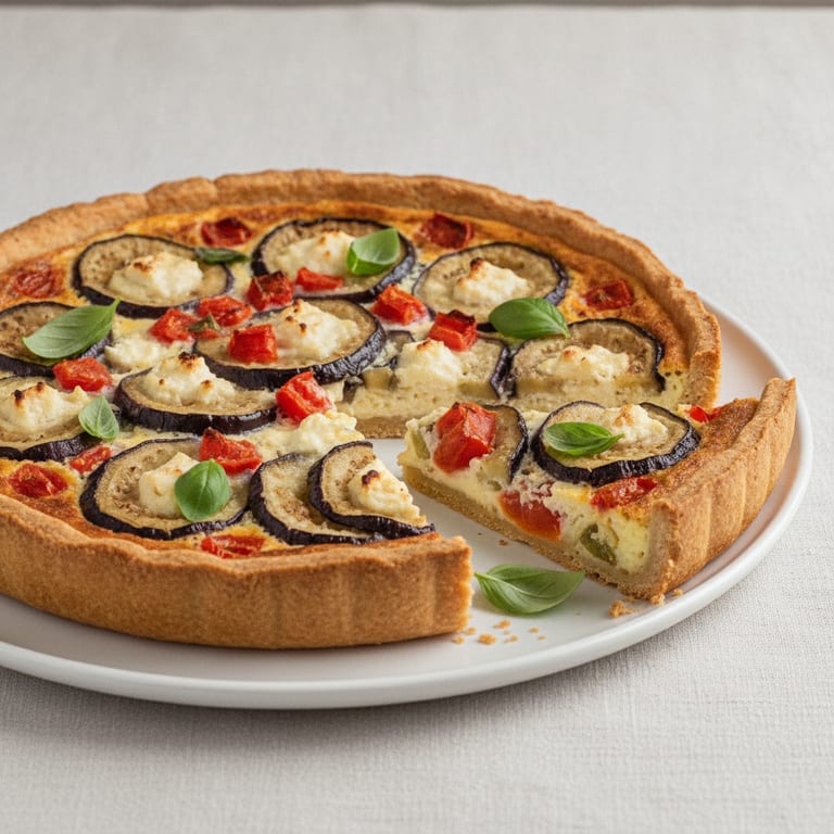 Quiche chèvre, aubergines et tomates