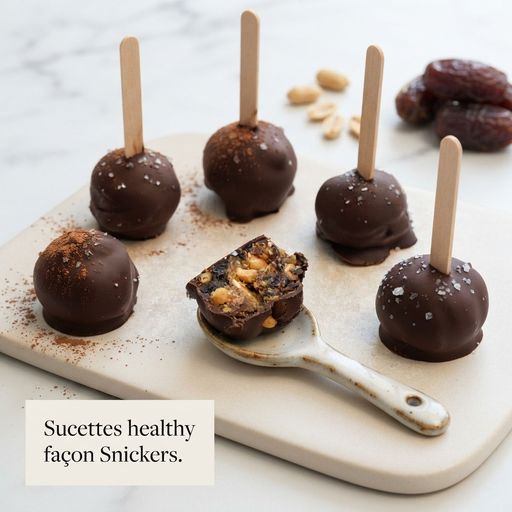 Healthy Snickers-style lollipops