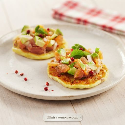 Salmon and avocado blinis