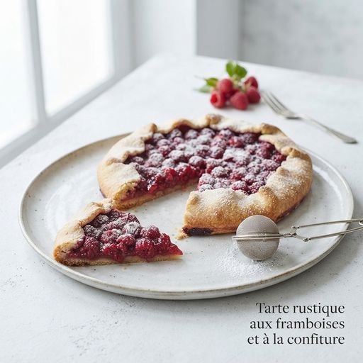 Rustic raspberry and jam tart