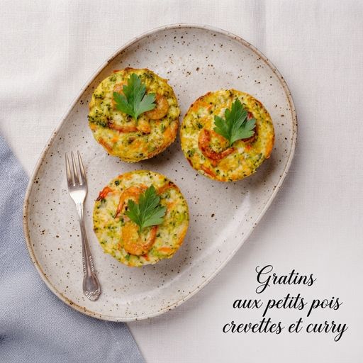 Pea, shrimp and curry gratin