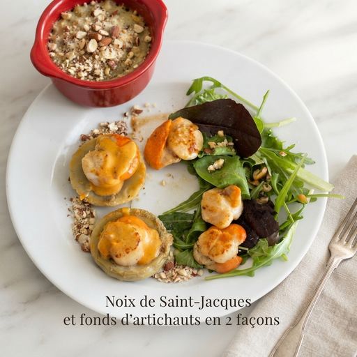 Scallops and artichoke bottoms in 2 ways