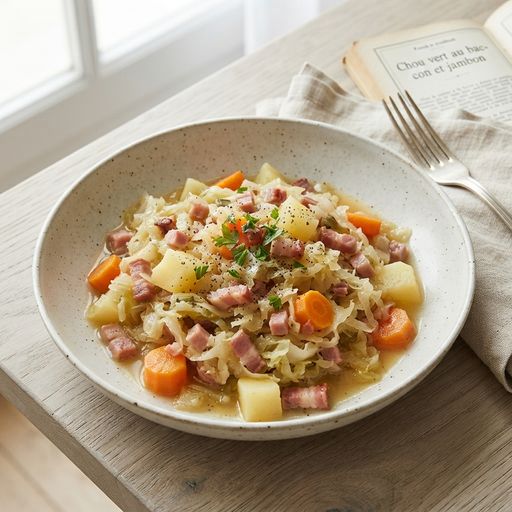Savoy cabbage with bacon and ham