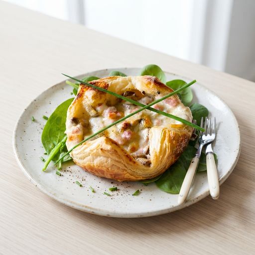 Cheese, ham and mushroom puff pastry